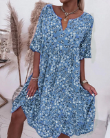 Veala | Stijlvolle zomer nieuwe mode bloem afgedrukt V-hals jurk