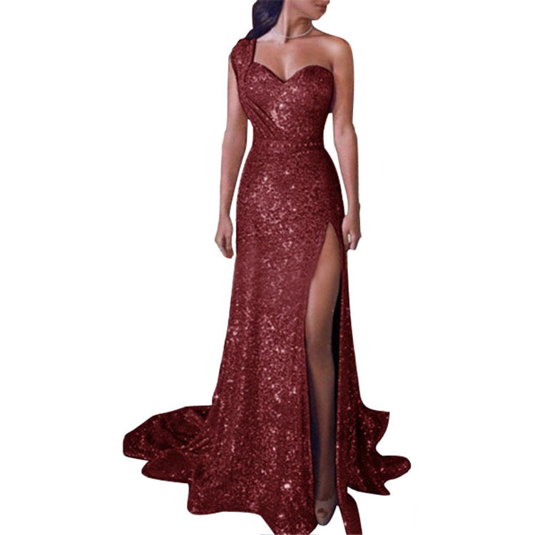 Veala | mouwloze bronzen jurk met split lange rok