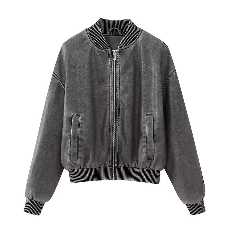 Veala | Vintage Leren Bomber Jas - Vrouwentrend