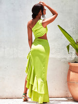 Veala | Uneschouder maxi groene jurk - 2024 Women Trend