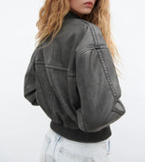 Veala | Vintage Leren Bomber Jas - Vrouwentrend